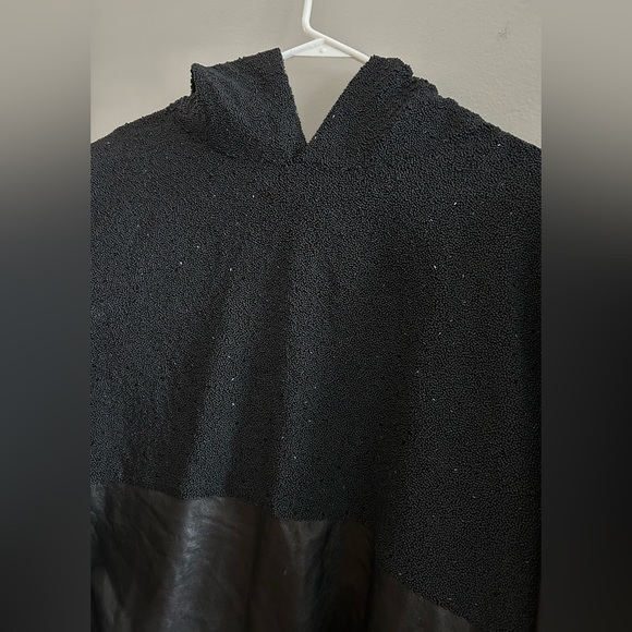 French Deal Designer Lamb's Leather Beaded Hoodie Sweatshirt | Men's Size FR 54 - Picture 3 of 10